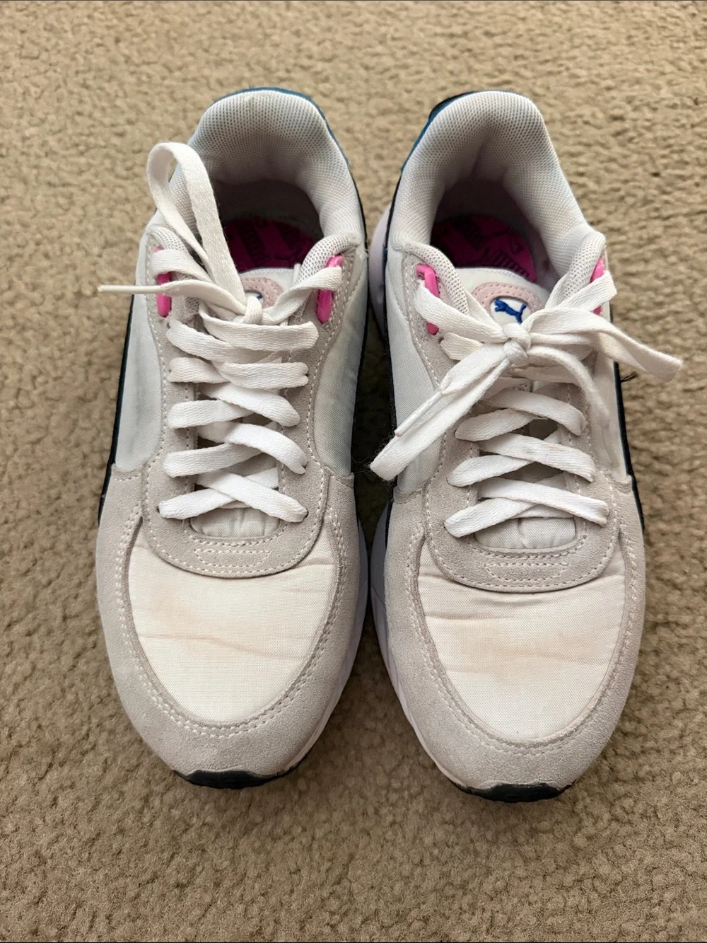 Puma White, Black, Blue & Pink Retro Runner Sneakers